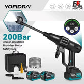 YOFIDRA 200Bar Brushless High Pressure Car Washer Gun 6 IN 1 Electric Garden Washing Water Spray Gun  For Makita 18V Battery Pin